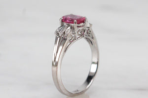 RETRO C1940 RUBY & DIAMOND RING ON 18ct WHITE GOLD