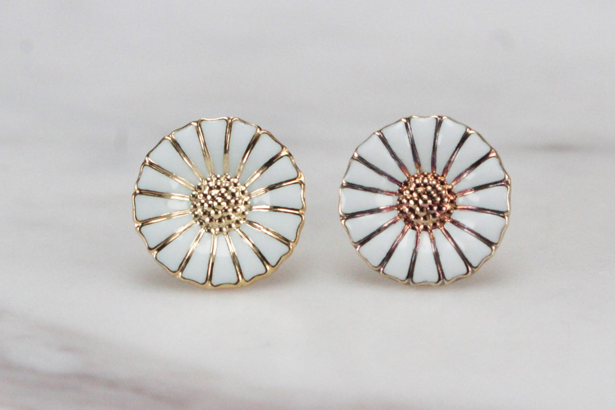 GEORG JENSEN DAISY ENAMELLED EARRINGS ON 18ct GOLD OVER STERLING SILVER