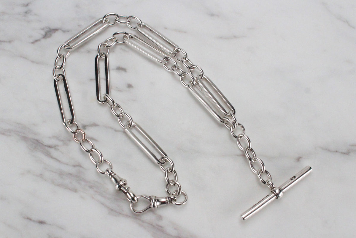 ANTIQUE EDWARDIAN c1010 ALBERT CHAIN ON STERLING SILVER