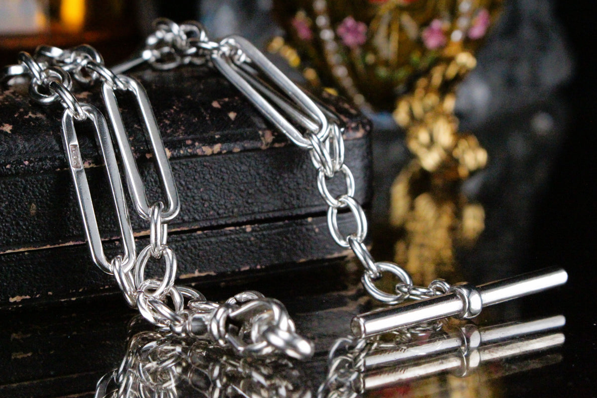 ANTIQUE EDWARDIAN c1010 ALBERT CHAIN ON STERLING SILVER