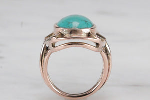 VINTAGE MID CENTURY c1970 TURQUOISE RING ON 14ct ROSE GOLD