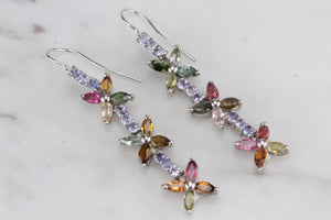 MODERN TOURMALINE & TANZANITE EARRINGS ON 18ct WHITE GOLD