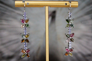 MODERN TOURMALINE & TANZANITE EARRINGS ON 18ct WHITE GOLD