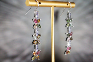 MODERN TOURMALINE & TANZANITE EARRINGS ON 18ct WHITE GOLD