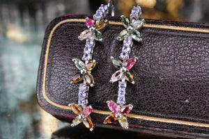 MODERN TOURMALINE & TANZANITE EARRINGS ON 18ct WHITE GOLD