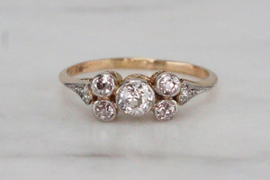 ANTIQUE ART DECO c1920 SEVEN DIAMOND RING ON 18ct YELLOW GOLD & PLATINUM