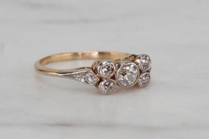 ANTIQUE ART DECO c1920 SEVEN DIAMOND RING ON 18ct YELLOW GOLD & PLATINUM