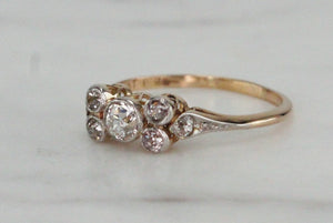 ANTIQUE ART DECO c1920 SEVEN DIAMOND RING ON 18ct YELLOW GOLD & PLATINUM