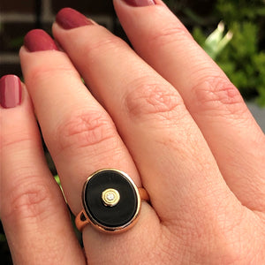 RETRO ESTATE ONYX & DIAMOND RING ON 9ct ROSE GOLD