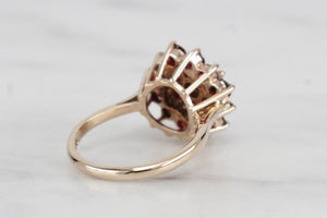 MID CENTURY c1968 PYROPE GARNET CLUSTER RING ON 9ct YELLOW GOLD