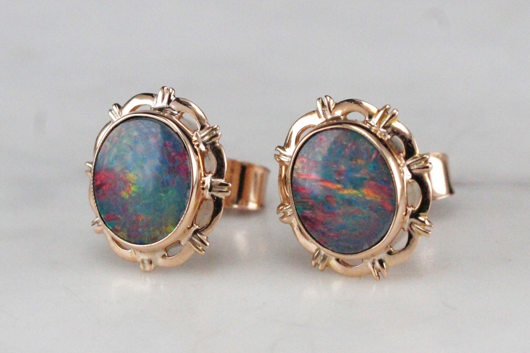 Cabochon Opal 14K Yellow Gold Leverback Earrings