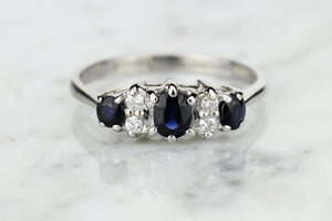 VINTAGE c1981 SAPPHIRE & DIAMOND RING ON 18ct WHITE GOLD