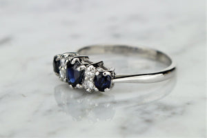 VINTAGE c1981 SAPPHIRE & DIAMOND RING ON 18ct WHITE GOLD