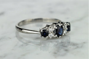 VINTAGE c1981 SAPPHIRE & DIAMOND RING ON 18ct WHITE GOLD