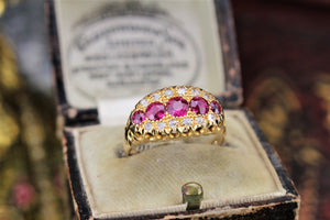 ANTIQUE GARLAND ERA c1914 PINK SAPPHIRE & DIAMOND RING ON 18ct YELLOW GOLD