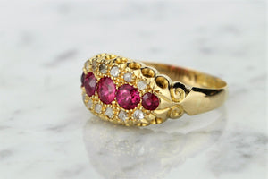 ANTIQUE GARLAND ERA c1914 PINK SAPPHIRE & DIAMOND RING ON 18ct YELLOW GOLD