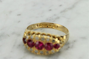 ANTIQUE GARLAND ERA c1914 PINK SAPPHIRE & DIAMOND RING ON 18ct YELLOW GOLD