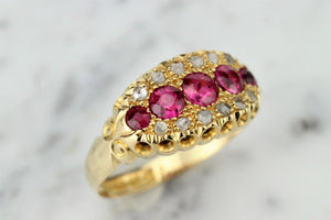 ANTIQUE GARLAND ERA c1914 PINK SAPPHIRE & DIAMOND RING ON 18ct YELLOW GOLD