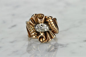 VINTAGE c1940 DIAMOND DRESS ‘TANK’ RING ON 18ct YELLOW GOLD