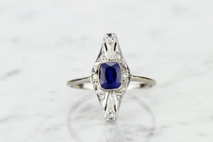 ORIGINAL ART DECO c1920’s SAPPHIRE & DIAMOND RING ON 18ct WHITE GOLD & PLATINUM