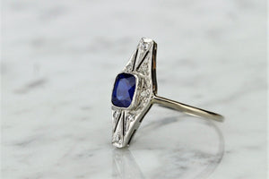 ORIGINAL ART DECO c1920’s SAPPHIRE & DIAMOND RING ON 18ct WHITE GOLD & PLATINUM