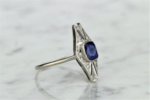 ORIGINAL ART DECO c1920’s SAPPHIRE & DIAMOND RING ON 18ct WHITE GOLD & PLATINUM