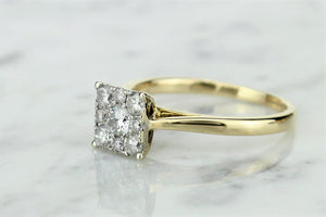 VINTAGE ESTATE C1940’s DIAMOND SQUARE CLUSTER RING ON 14ct YELLOW GOLD