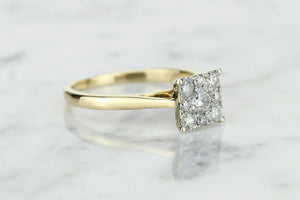 VINTAGE ESTATE C1940’s DIAMOND SQUARE CLUSTER RING ON 14ct YELLOW GOLD