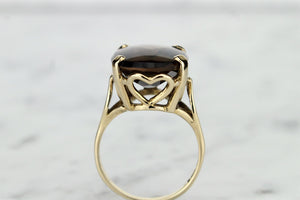 VINTAGE MID CENTURY c1961 9.5ct SMOKY QUART COCKTAIL RING ON 9ct YELLOW GOLD