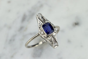 ORIGINAL ART DECO c1920’s SAPPHIRE & DIAMOND RING ON 18ct WHITE GOLD & PLATINUM