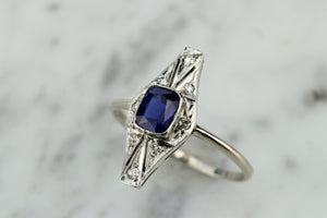 ORIGINAL ART DECO c1920’s SAPPHIRE & DIAMOND RING ON 18ct WHITE GOLD & PLATINUM