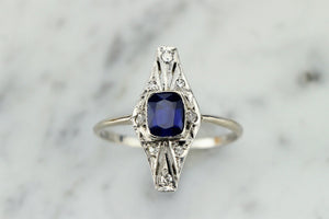 ORIGINAL ART DECO c1920’s SAPPHIRE & DIAMOND RING ON 18ct WHITE GOLD & PLATINUM