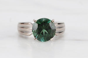 CONTEMPORARY CUSTOM 3.75ct GREEN TOURMALINE RING ON 18ct WHITE GOLD