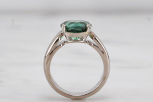 CONTEMPORARY CUSTOM 3.75ct GREEN TOURMALINE RING ON 18ct WHITE GOLD