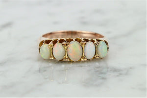 ANTIQUE EDWARDIAN OPAL HALF-HOOP RING ON 9ct ROSE GOLD