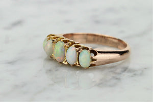 ANTIQUE EDWARDIAN OPAL HALF-HOOP RING ON 9ct ROSE GOLD