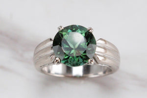 CONTEMPORARY CUSTOM 3.75ct GREEN TOURMALINE RING ON 18ct WHITE GOLD