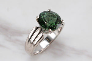 CONTEMPORARY CUSTOM 3.75ct GREEN TOURMALINE RING ON 18ct WHITE GOLD