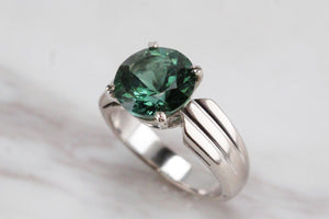 CONTEMPORARY CUSTOM 3.75ct GREEN TOURMALINE RING ON 18ct WHITE GOLD