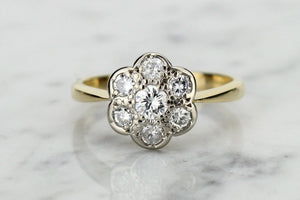 ANTIQUE EDWARDIAN/EARLY ART DECO c1910-20 DIAMOND DAISY RING ON 18ct YELLOW AND PLATINUM