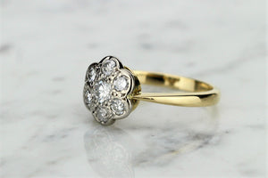 ANTIQUE EDWARDIAN/EARLY ART DECO c1910-20 DIAMOND DAISY RING ON 18ct YELLOW AND PLATINUM