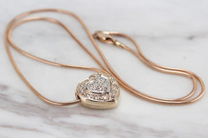 MODERN DIAMOND HEART PENDANT & OMEGA CHAIN ON 9ct YELLOW GOLD