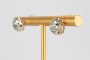 RETRO ESTATE AQUAMARINE EARRINGS ON 9ct YELLOW GOLD