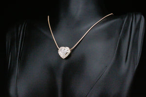 MODERN DIAMOND HEART PENDANT & OMEGA CHAIN ON 9ct YELLOW GOLD