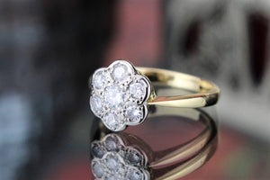 ANTIQUE EDWARDIAN/EARLY ART DECO c1910-20 DIAMOND DAISY RING ON 18ct YELLOW AND PLATINUM