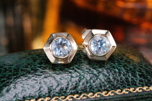 RETRO ESTATE AQUAMARINE EARRINGS ON 9ct YELLOW GOLD