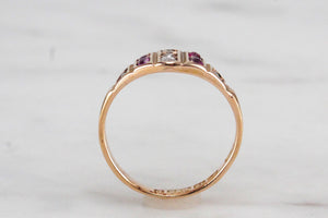 ANTIQUE VICTORIAN c1887 DIAMOND & RUBY RING ON 15ct YELLOW GOLD