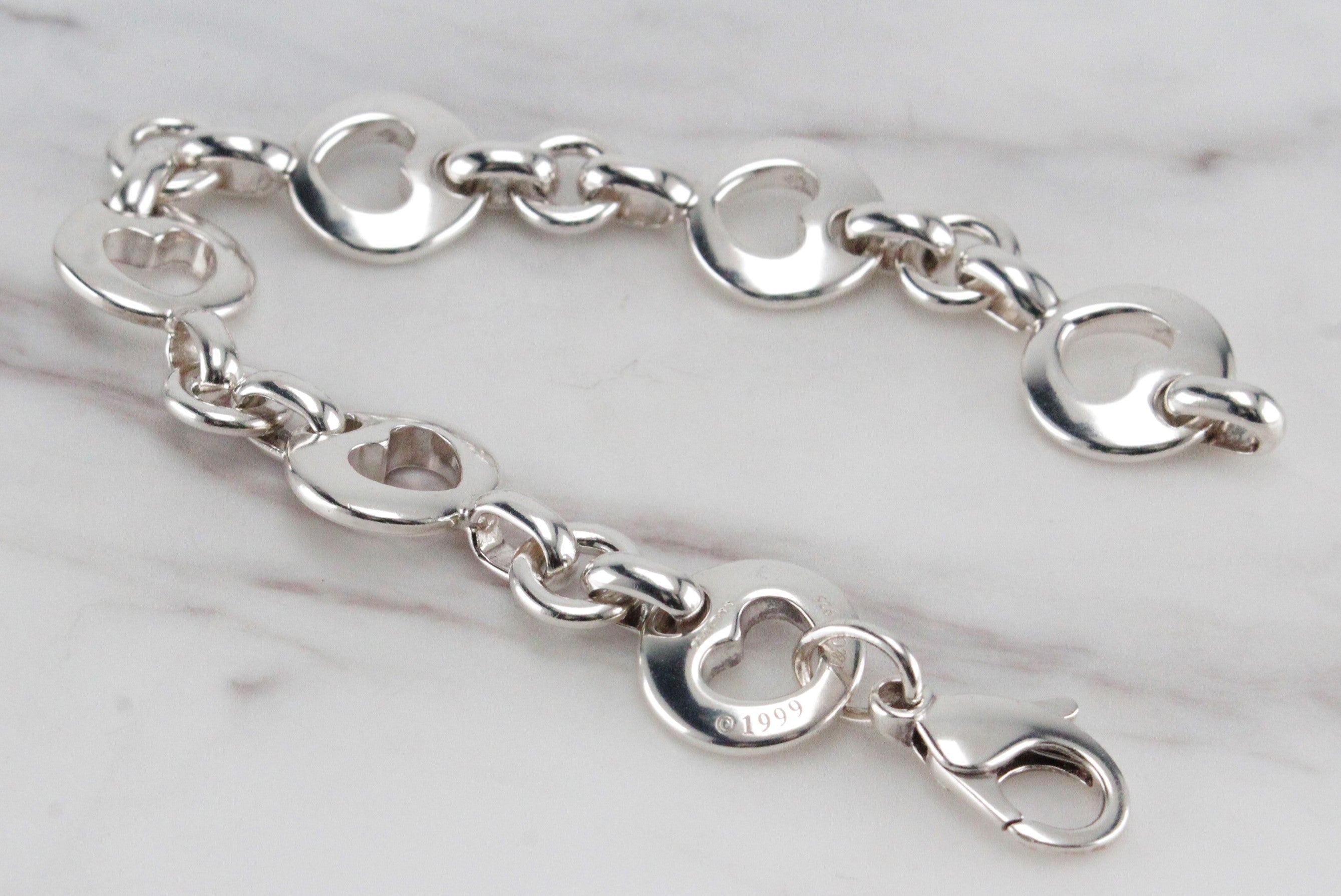 RETRO 1999 TIFFANY & CO STENCIL LOVE HEART BRACELET ON STERLING SILVER -  Rock & Vestige