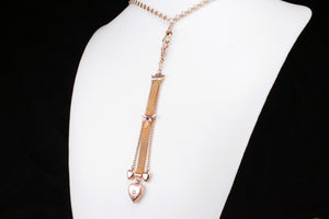ANTIQUE EDWARDIAN c1910 SAPPHIRE RUBY & SEED PEARL ALBERTINA FOB LANYARD ON 14ct YELLOW GOLD