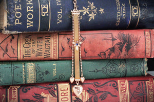 ANTIQUE EDWARDIAN c1910 SAPPHIRE RUBY & SEED PEARL ALBERTINA FOB LANYARD ON 14ct YELLOW GOLD